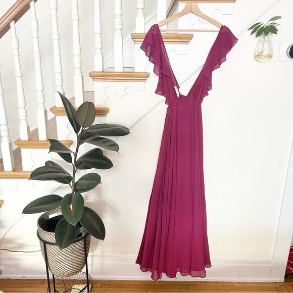 YUMI KIM Burgundy Full Bloom Maxi Dress V-Neckline Ruffle Sleeveless Size S - Picture 12 of 12